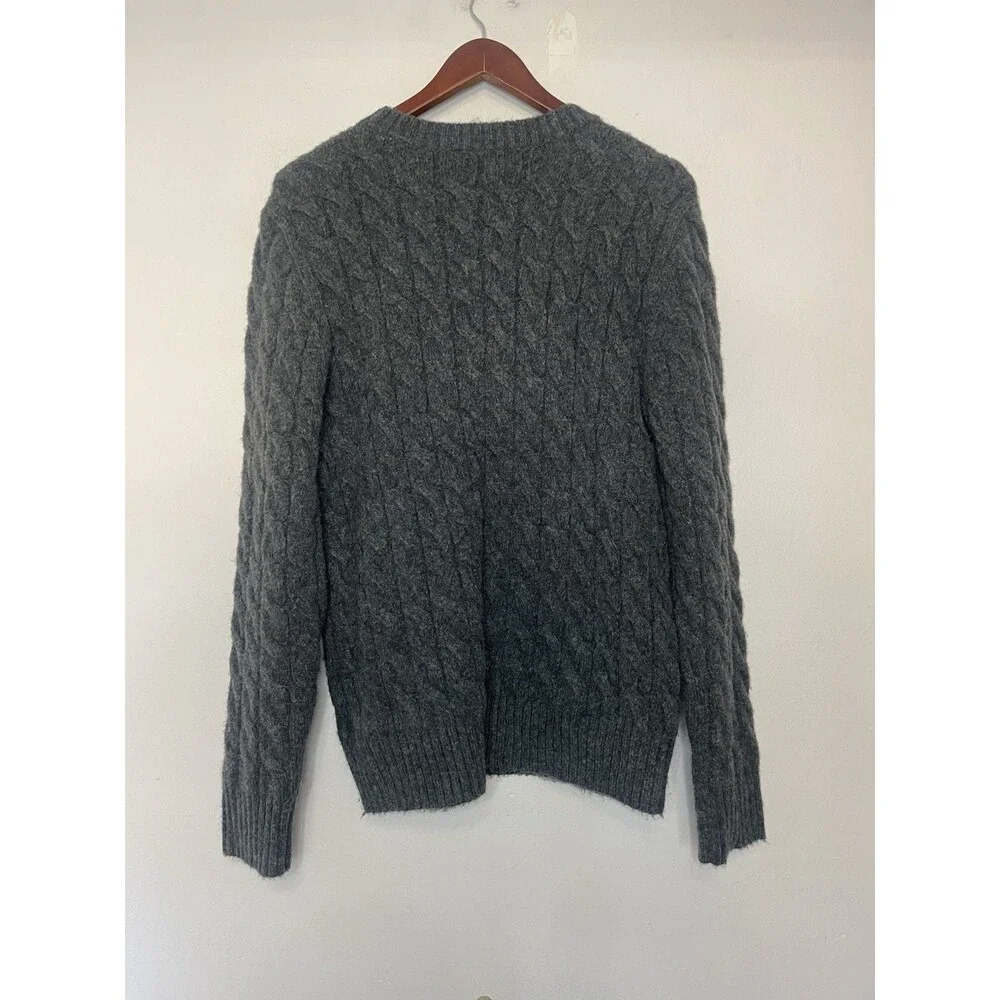 Express Men's Medium Gray Cable Knit Pullover Sweater Wool Blend Long Sleeve
